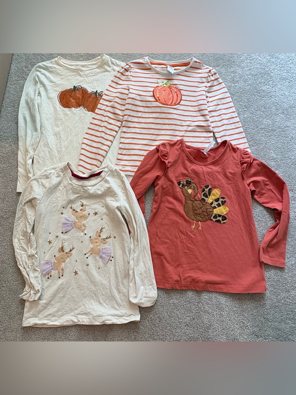Girls Fall Graphic Long-Sleeve Tee Set - Pumpkin, Turkey & Reindeer